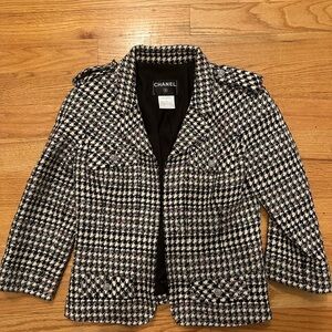 CHANEL VINTAGE 2006 06C TWEED HOUNDSOOTH ZIP UP WOOL TWEED JACKET SZ FR 44 RARE